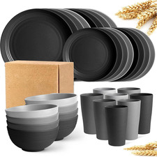 16pc Wheat Straw Dinnerware Set Plates Bowls Cups Microwave Safe for 4 Dinnerware Set price