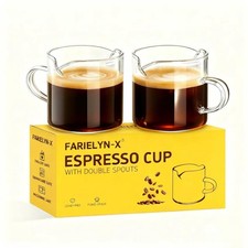 5 OZ Espresso Cups Set of 2, Double Spouts Cups, Shot Glasses, Milk Cup w/Handle Cup / Glass / Coffee Set price