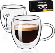 Espresso Cups Set Of 2, Double Wall Insulated Glass Coffee Mugs 5.5 OZ, Cappu... Cup / Glass / Coffee Set price