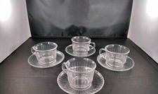 Vintage Set of 4  Arcoroc France Clear Glass VERTICAL Tea Coffee Cups& Saucers Cup / Glass / Coffee Set price