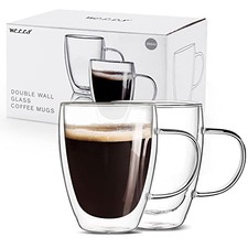 12 Oz Double Walled Glass Coffee Mugs with Handle,s, Set of 2 Cup / Glass / Coffee Set price