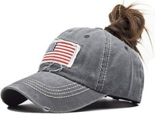 Distressed Ponytail Hat for Women American-Flag Pony Tail Caps High Bun Women's Hat price