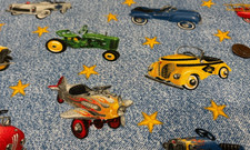 Pedal Cars *Colorful*on Blue*Yellow Stars* Fabric Traditions* 100% Cotton*8"x22" Pedal Cars price