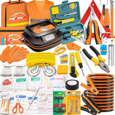 131 Pieces Car Emergency Safety Kit Bag with Air Compressor Jumper Cable Tire Pr Compressor - Tire Care price