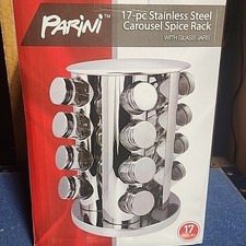 Parini 17 Pcs Stainless Steel Carousel Spice Rack with Glass Jars Never Opened Spice Sets & Racks price