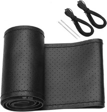 Genuine Leather DIY Car Steering Wheel Cover Anti-slip For 15"/38 cm Black US Steering Wheel Cover price