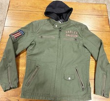 Harley Davidson Men’s Size Small Hooded Military Green Canvas 3-in-1 Zip Jacket Motorcycle Jackets price