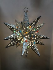 Moravian Star Pierced Metal Glass Pendant Light Lamp Hanging w/marbels 13 '' Pendant Light price