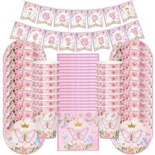 Pink Butterfly Party Disposable Tableware Set Paper Plate Cup Birthday Party NEW Disposable Tableware price