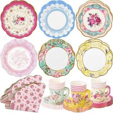 Floral Paper Plates Disposable Tableware for Tea Party, Bridal Shower Decor Disposable Tableware price