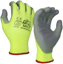 WOLF Work Gloves High-Viz Green Ultra-Thin PU Palm Coated Multi-Purpose 12 Pairs Work Gloves price