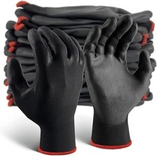 WOLF Ultra-Thin Black Work Gloves Polyurethane Palm Coated Nylon Shell 12 Pairs Work Gloves price