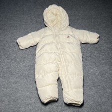 Baby Gap Puffer Snowsuit 0-3 Months Ivory Teddy Full Zip Fleece Lined Hooded Baby Snowsuit price