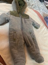 Weatherproof Hooded Baby Snowsuit Bunting 3-6M Gray Green Faux Fur Zip Baby Snowsuit price