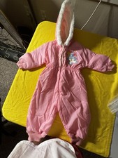 Girls Pink/White Hooded One-Piece Snowsuit Zip Polyester 6-9 Months Baby Snowsuit price