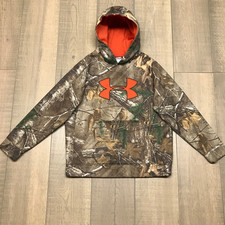 Under armour Hoodie Sweatshirt Boys Youth Size L Green Camo Logo Fleece Hooded Boys' Sweatshirt price
