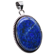 Lapis Lazuli Natural Gemstone Antique Silver Plated Pendant 2" J 1026 Costume Necklace price