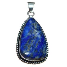 Lapis Lazuli Natural Gemstone Antique Silver Plated Pendant 2" J 1028 Costume Necklace price