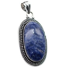 Lapis Lazuli Natural Gemstone Antique Silver Plated Pendant 2.75" J 1024 Costume Necklace price