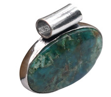 Chrysocolla Natural Gemstone Antique Silver Plated Pendant 1.5" J 2007 Costume Necklace price