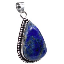 Lapis Lazuli Natural Gemstone Antique Silver Plated Pendant 2" J 1027 Costume Necklace price