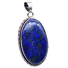 Lapis Lazuli Natural Gemstone Antique Silver Plated Pendant 2.25" J 1025 Costume Necklace price