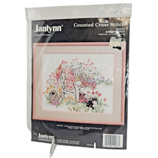 Janlynn Garden Bench Cross Stitch Kit 125-87 Cat Flowers 15 x 12 NEW Vintage USA Garden Bench price