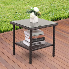 Outdoor Side Table, Square Patio Rattan Coffee Table with Glass Top Brown Garden Side Table price