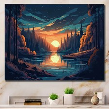 Digital Photo Wallpaper, Sunset Forest Lake Wall Art Painting Poster Living Room Canvas Painting price
