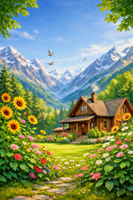 Digital Image Picture Wall Modern Art Mountain Cabin 4K  Download Canvas Painting price