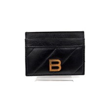 BALENCIAGA 766467 Crush B Logo Card Holder Black Crinkled Leather Italy Auth Women's Card Holder price