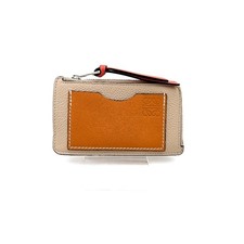 Loewe Anagram Coin Card Holder Zip Leather Beige Brown Spain Auth 262343 Women's Card Holder price
