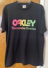 Vintage Oakley Thermonuclear Protection T Shirt Size L Black Software Puff Print Graphic & Music Software price