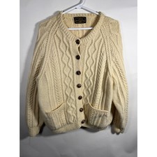 Callan Knitwear Ireland Cream Cable Knit Wool Cardigan Sweater Mens Large Ivory Men's Sweater & Cardigan & Knitwear price