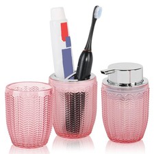 Tonxus Bathroom Accessories Set of 3, Pink Glass Toothbrush Holder and Electric Toothbrush and Accessories price