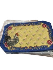 Handmade Needlepoint Rooster Blue Yellow Roses Placemat French Country Flowers Placemat price