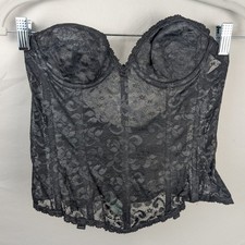Vtg Floral Lace Boned Corset Top Size 34A Black Union Made Whimsigoth Romantic Corset price