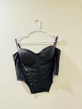 Women’s Black Satin Corset Top Size Large Zip Front Bustier Boned Bodice Corset price