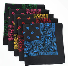 Black Bandana 100% Poly Paisley Print Double-Sided Head Neck Face Mask 21.5" Sq Bandana (Outdoor) price
