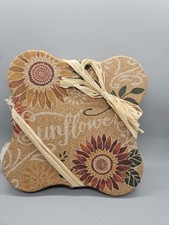 NEW Cypress Home Sunflower Cork Trivet Set of 2 Blackboard Bouquet Brinsley Trivet price