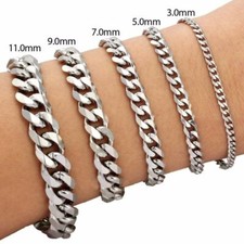 3/5/7/9/11mm Stainless Steel Silver Chain Curb Women Men Bangle Bracelet 18-25cm Steel Bracelet price