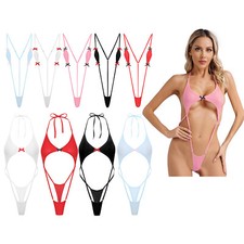 Womens Microkinis Stretchy Sexy Sling Bikini One Piece Swimsuit High Cut Leotard Swimsuit price