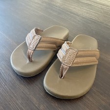 Young Boys Flip Flops - Size 9 - Brown Leather Strap Sandals Unisex Children's Slippers & Sandals price