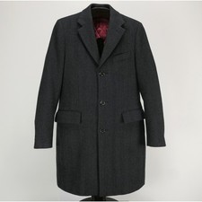 Indochino 36R Wool Cashmere Tailored Overcoat Charcoal Grey Herringbone Bespoke Men's Overcoat price