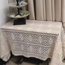 Vintage Hand Crochet Floral Tablecloth Table Cloth Cotton Lace Doily Wedding Tablecloth price