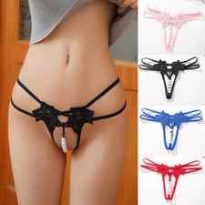 Sexy Women Lace Pearl Thong G-string Panties Lingerie Underwear Crotchles T-back Thong, String price
