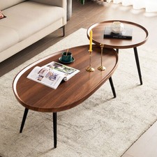 2PCS Mid-Century Coffee Table Set Solid Wood Nesting Tables Accent Droplet Shape Nesting Tables price
