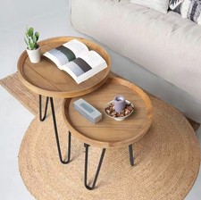 Round Nesting Coffee Table, Farmhouse End Tables Living Room Set of 2, Wood Side Nesting Tables price