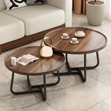 Round Nesting Coffee Table Set of 2 28" Round Walnut W/ Fluted,Mid Century Nesting Tables price