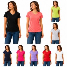 Women's V Neck Cotton T-Shirt Plain Basic Tee Shirts Everyday Stretch Blank Tops Women's T-shirt price